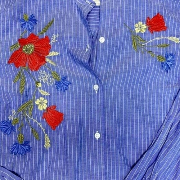 LOFT Blue and White Stripe Blouse Size Small - Picture 3 of 4